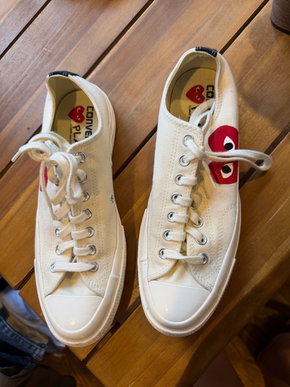 commes de garcon x Converse low rise Cream Canvas Sneakers with Red Heart Logo
